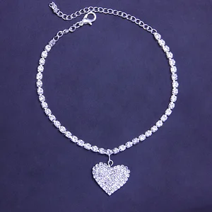 Rhinestone Love Anklet Heart Pendant Ankle Chain