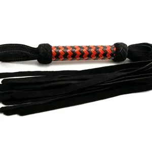 pornhint Pornhint Black Suede Classic Flogger - 16 Plait Chevron Handle - Choice of Handle Colours