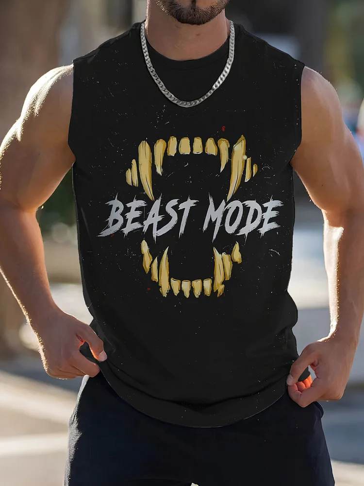 Men's Beast Mode Teeth Printed Workout Tank Top
