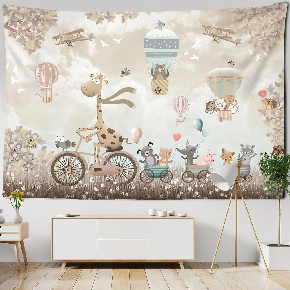 Cute Cartoon Animals Tapestry Nordic Wall Hanging Kawaii Bear Carpet Wall Cloth Children Room Decor