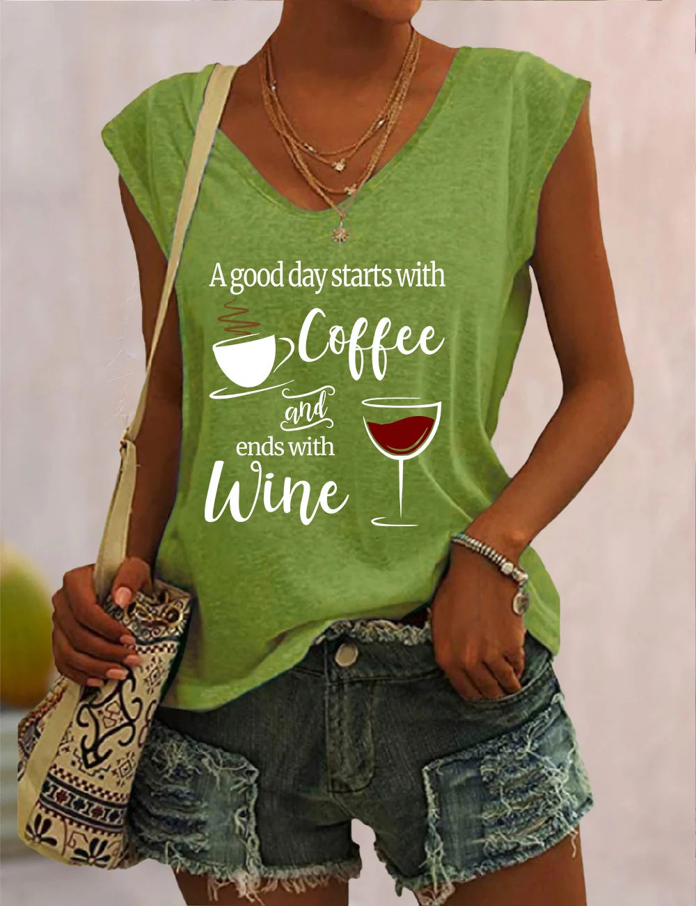 A Good Day Starts with Coffee And Ends With Wine V Neck Tank