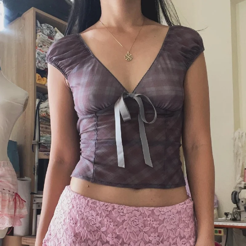 Uveng Uveng Summer New Fashion Hot Girl Retro Plaid Lace Mesh Stitching Short Jacket Female