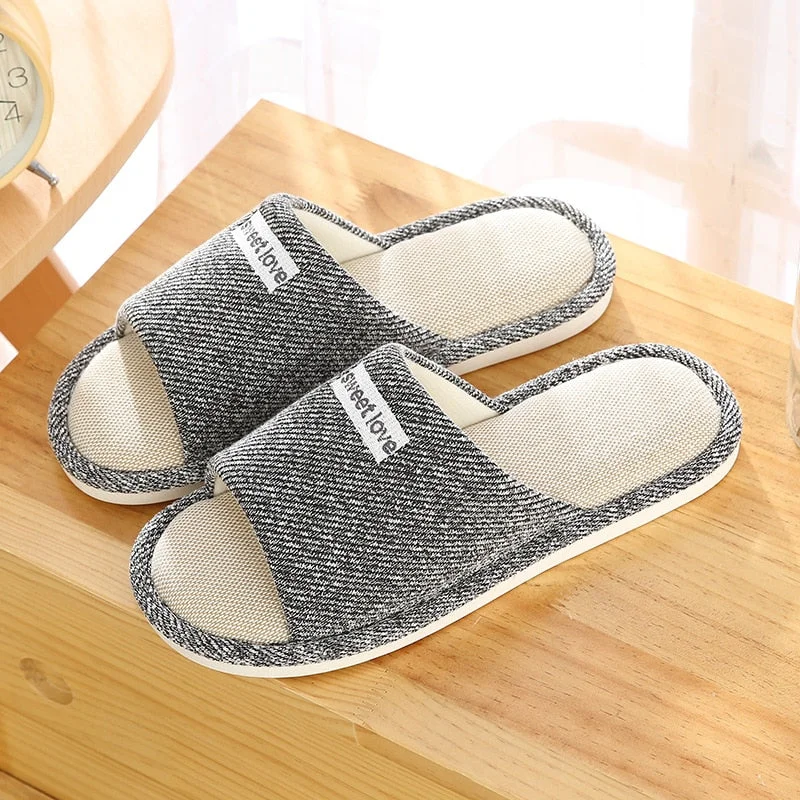 Men and Women Home Linen Slippers Home Indoor Non-slip Soft Bottom Summer Sandals Couple Four Seasons Cotton and Linen