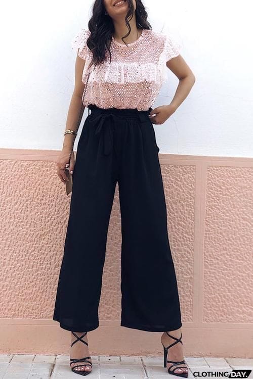 Ruffles Sequin Short Sleeve T Shirt