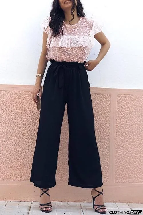 Ruffles Sequin Short Sleeve T Shirt