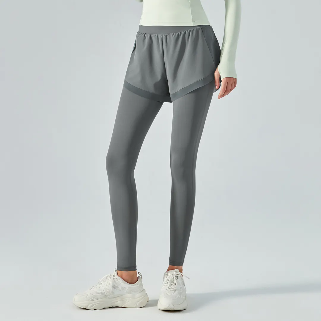 Buy Hergymclothing Fog Gray widened waist tummy control buttery soft sweat wicking running gym leggings shorts with pockets at an affordable price