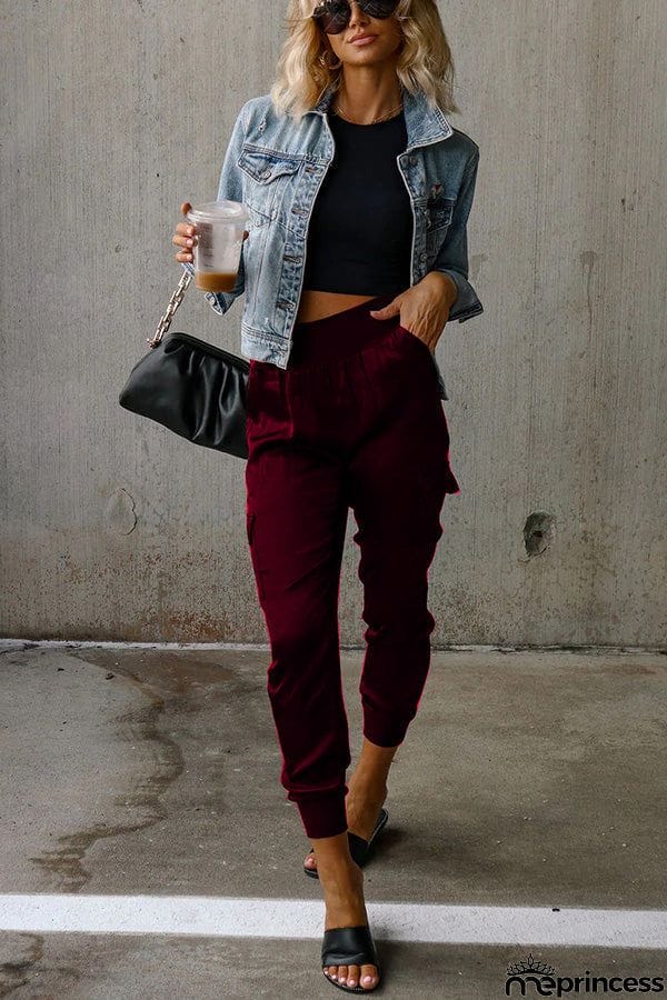 Satin High Waist Pocketed Joggers