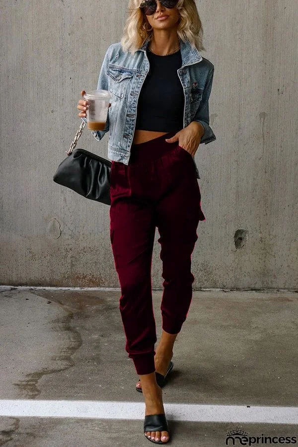 Satin High Waist Pocketed Joggers