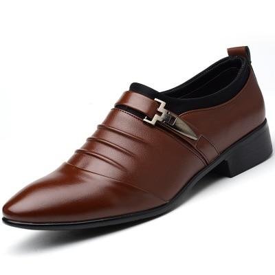 Men PU Leather Pointed Toe Flat Slip-on Business Wedding Oxfords Shoes