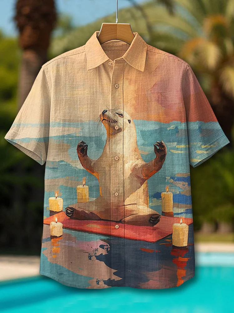 Men's Otter Immersed In Yoga Print Short Sleeve Shirt