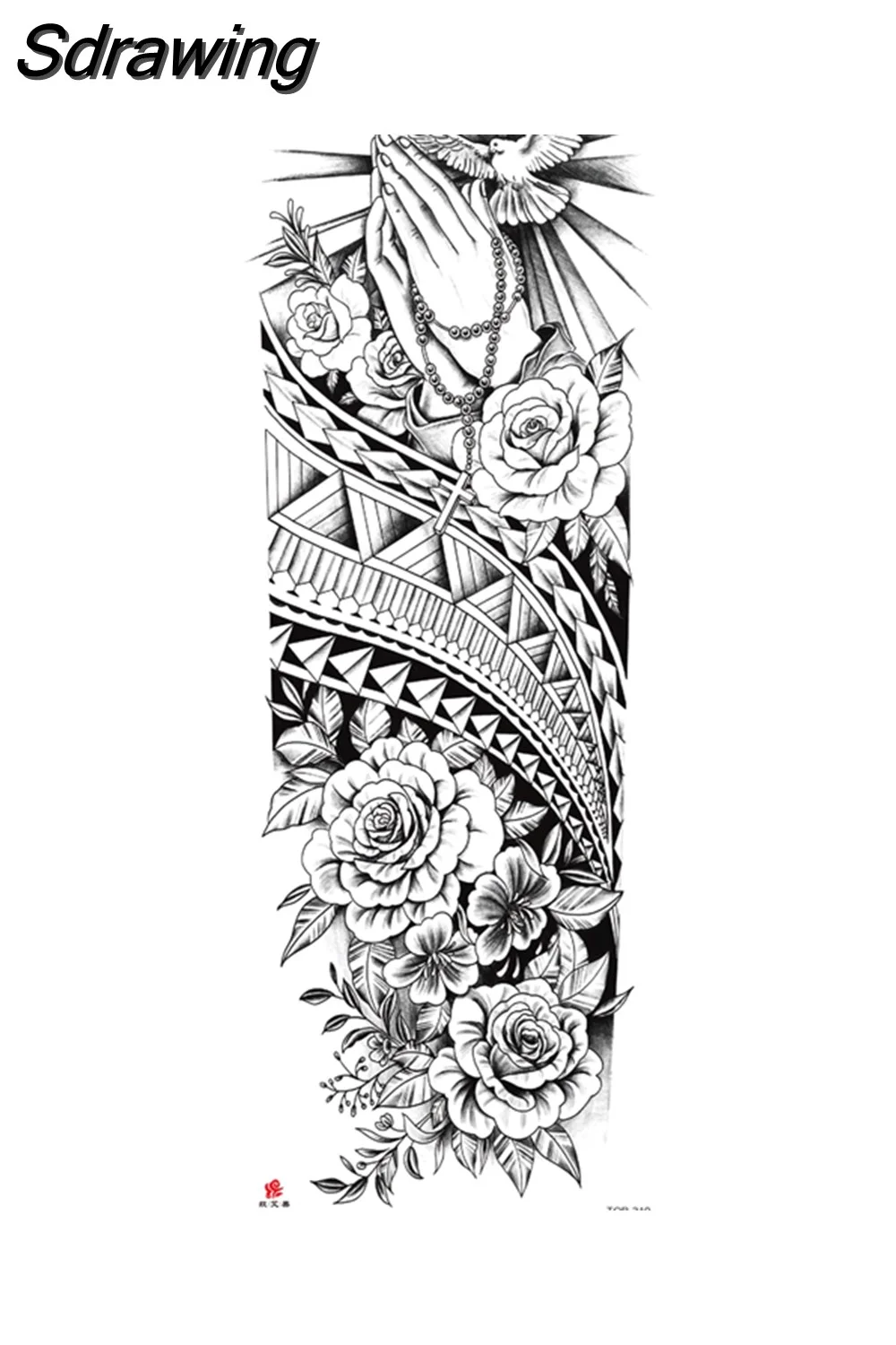 Sdrawing Arm Temporary Tattoo Wolf Lion Fish Horns Geometric Man Body Leg Rose Flower Phoenix Waterproof Sticker Cool Women Tatoo 430-1