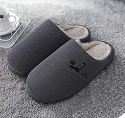 Winter new couple cotton slippers female home warm non-slip plush slippers cute cartoon indoor home slippers winter boots