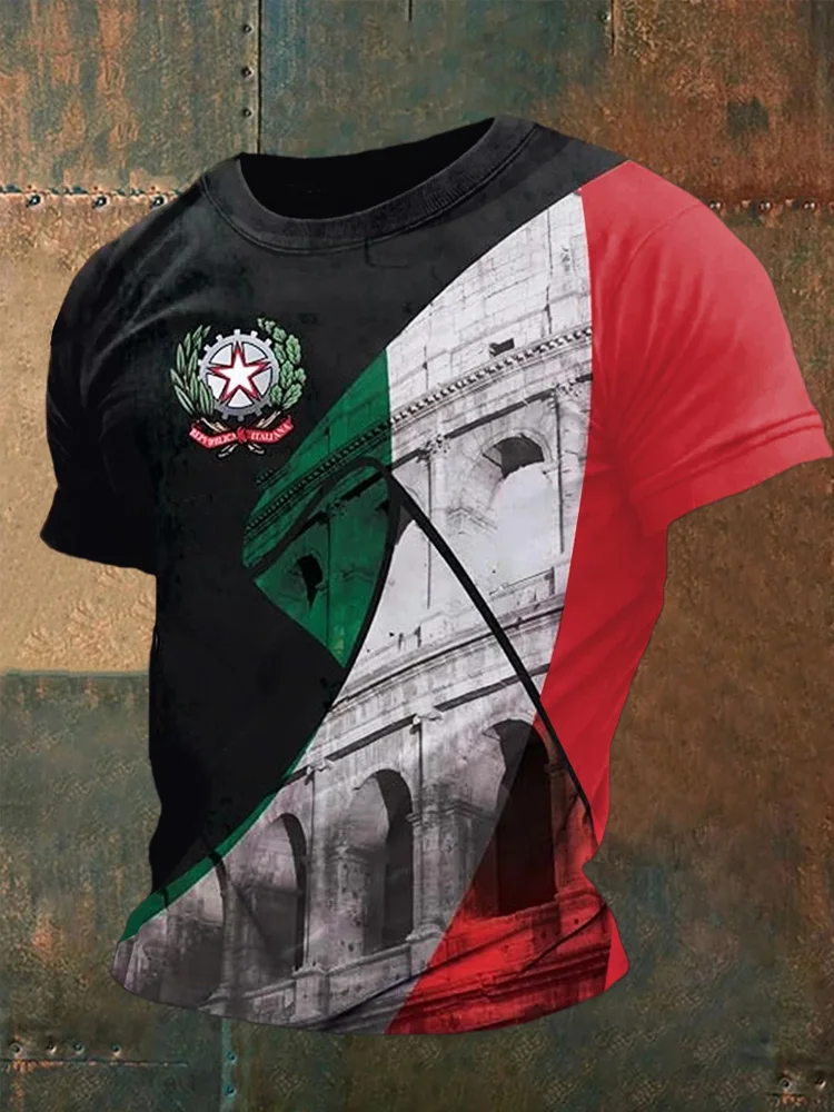 T-shirt casual da uomo con stampa della bandiera italiana