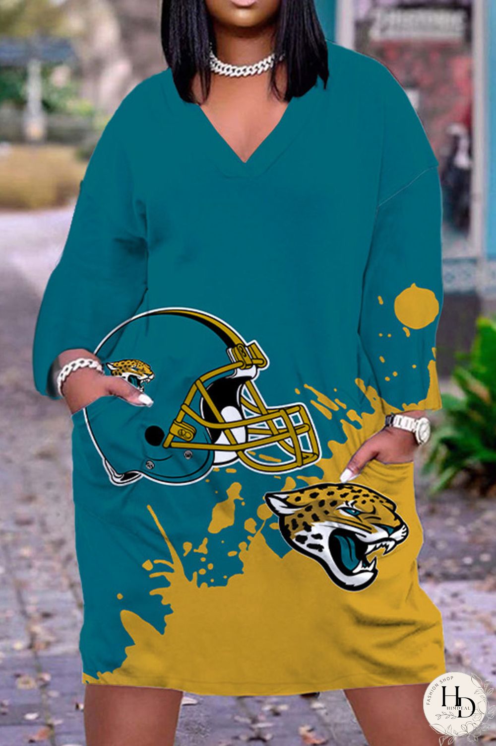 Black Gray Casual Print Patchwork V Neck Straight Dresses