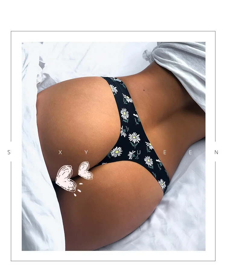 Ladies sexy printed floral underwear temptation low waist seamless thong panties breathable underwear female G string lingerie