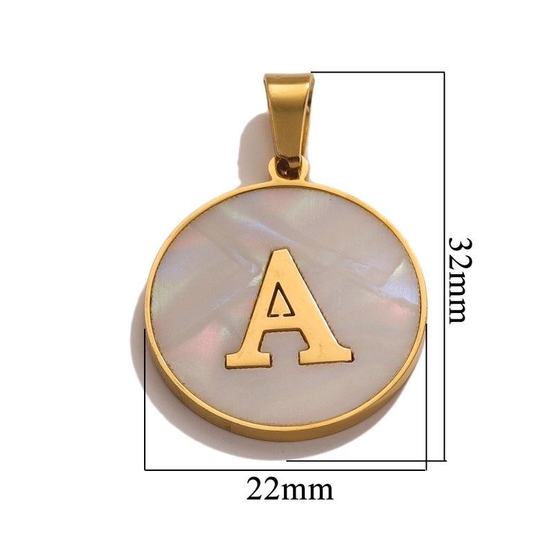 5 Pcs/package Minimalist Round Letter Stainless Steel Plating Inlay Pendant Jewelry Accessories