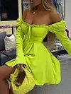 Sexy Solid Color Bandage Backless One-Shoulder Mini Dress