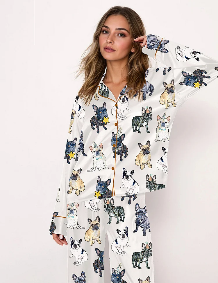 Women's French Bulldog Long Sleeve Pajama Set