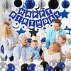Birthday Decorations, Happy Birthday Banner with Birthday Balloons, Honeycomb Balls, Hanging Swirls, Circle Dots Garland, Happy Birthday Party Decorations for Women Men Boys Girls (Blue&Silver)