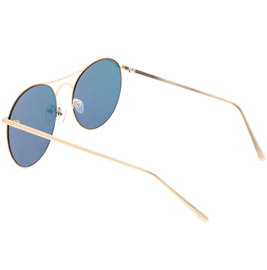 Oversize Metal Aviator glasses Double Nose Bridge Round Color Mirrored Flat Lens 65mm