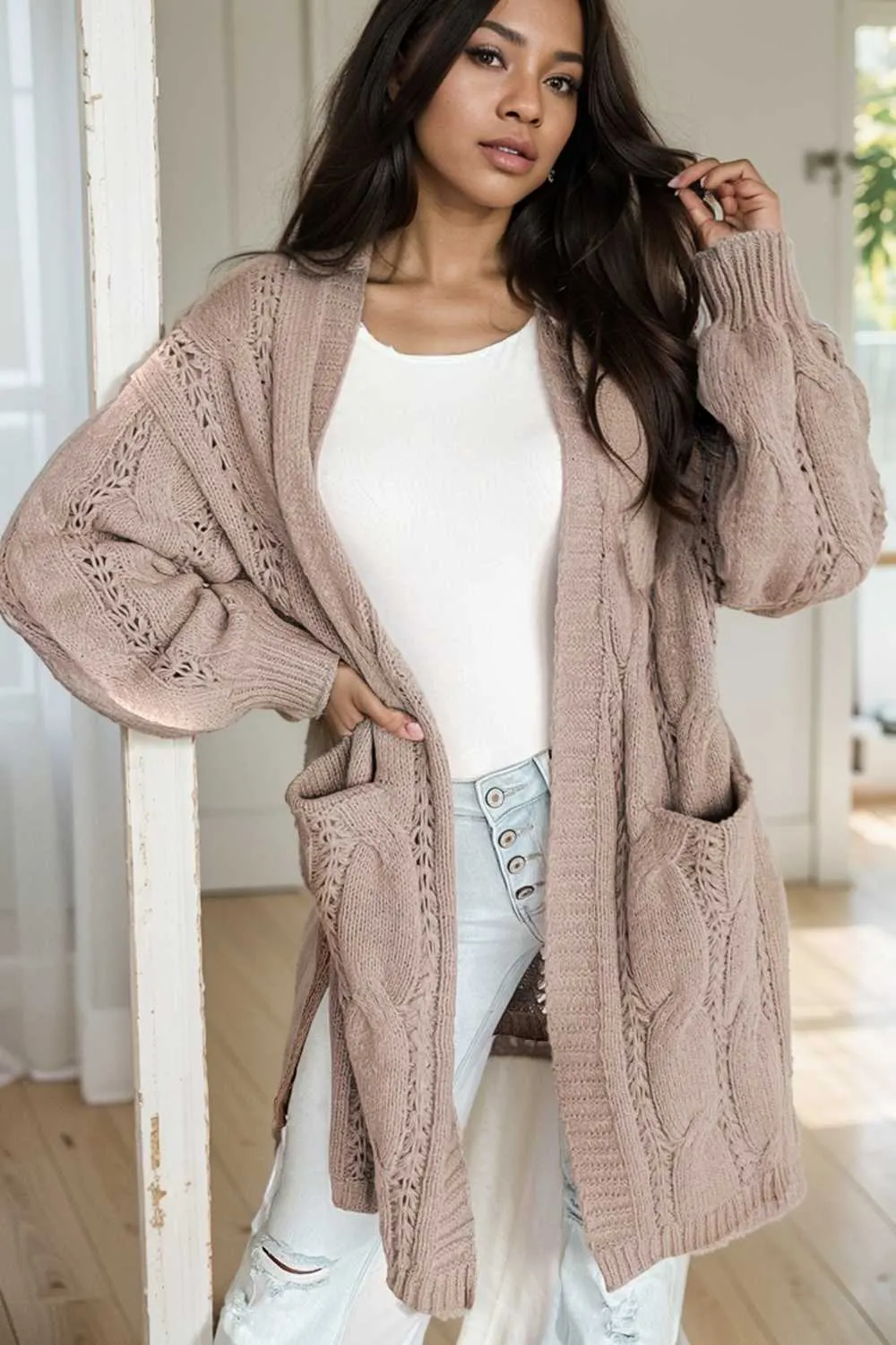 pocket twist long sweater cardigan