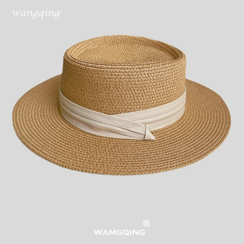 Women’s Vacation Color Block Flat Eaves Straw Hat
