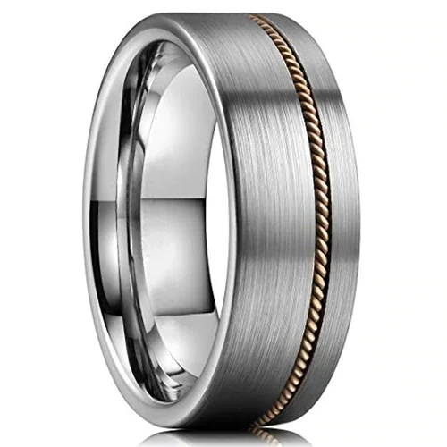 Women's Or Men's Tungsten Carbide Wedding Band Rings,Silver Matte Finish Tungsten Carbide Ring with Bronze Wire Inlay Rings With Mens And Womens For Width 4MM 6MM 8MM 10MM