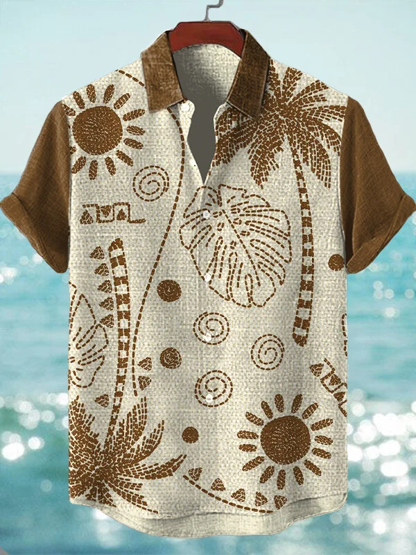 Men's Vacation Sun Plant Print Short Sleeve Shirt