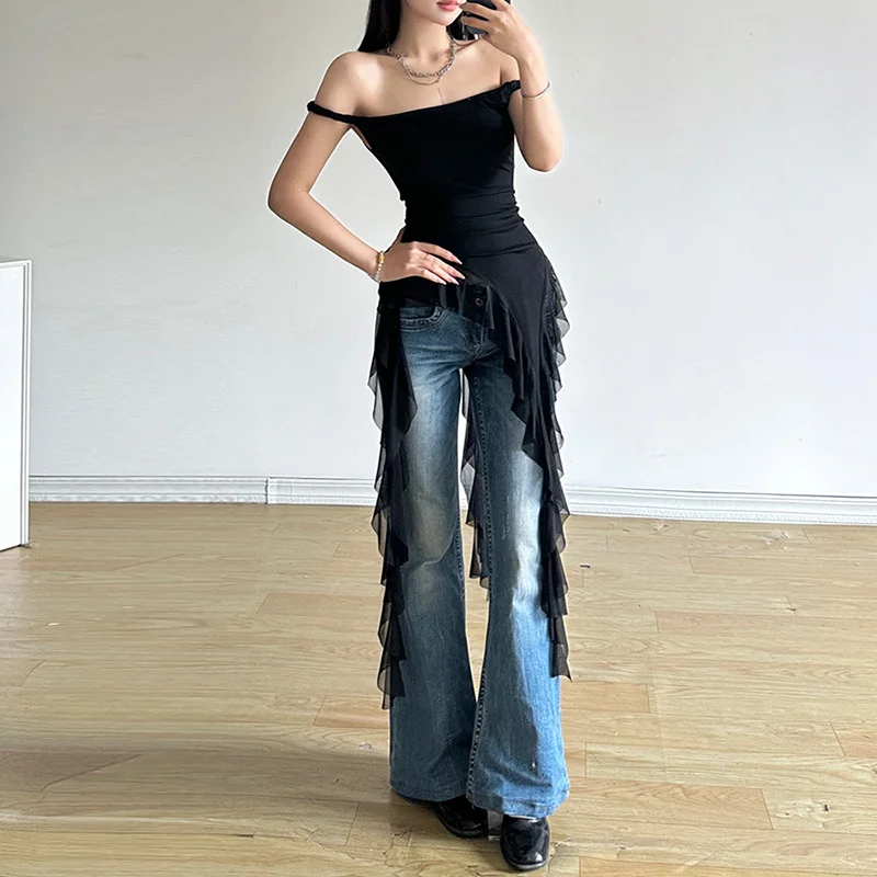 Uveng 2024 Summer New Women's Solid Color Dress Street Fashion Word-Collar Sleeveless Dress