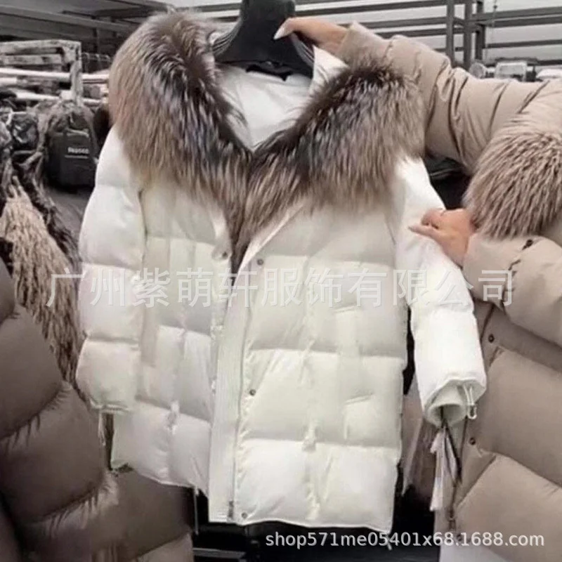 Nigikala Nigikala New High-End Fur Big Fox Wool Cotton Silver Fox Down Jacket Warm Hooded Coat Woman