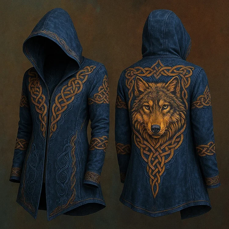 Men's Viking Nordic Wolf 3d Printed Vintage Hooded Jacket