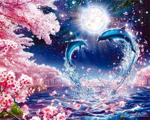 

Fantasy Dolphins and Cherry Blossoms – Paint By Numbers - 40*50CM, 501 Original
