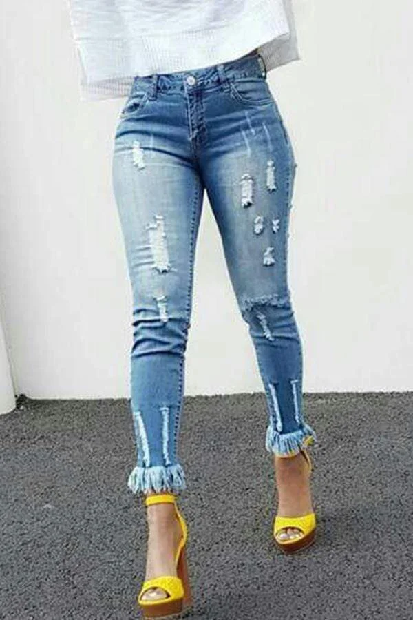Casual Tassel Design Denim Jeans