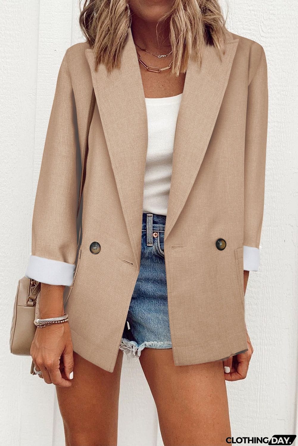 Buttoned Lapel Collar Blazer with Pocket