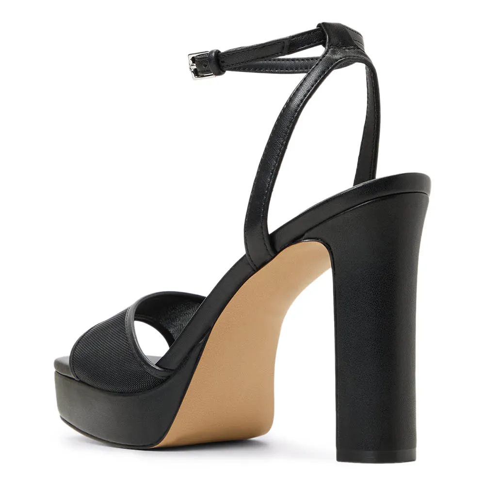 Open Square Toe Platform Black Heels Sandals with Ankle Strap