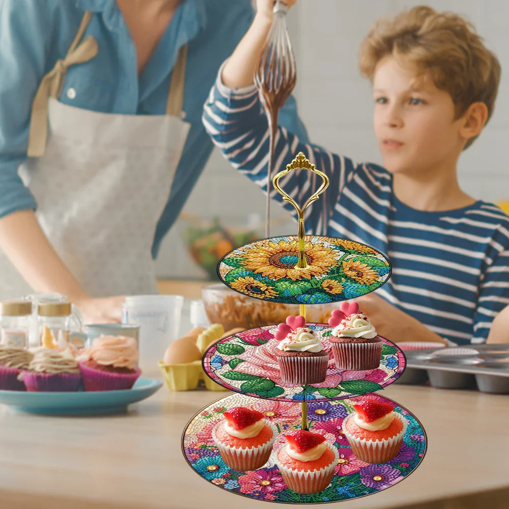 3 Tier Flower Round Diamond Painting Tray Food Plate for Adults Beginners