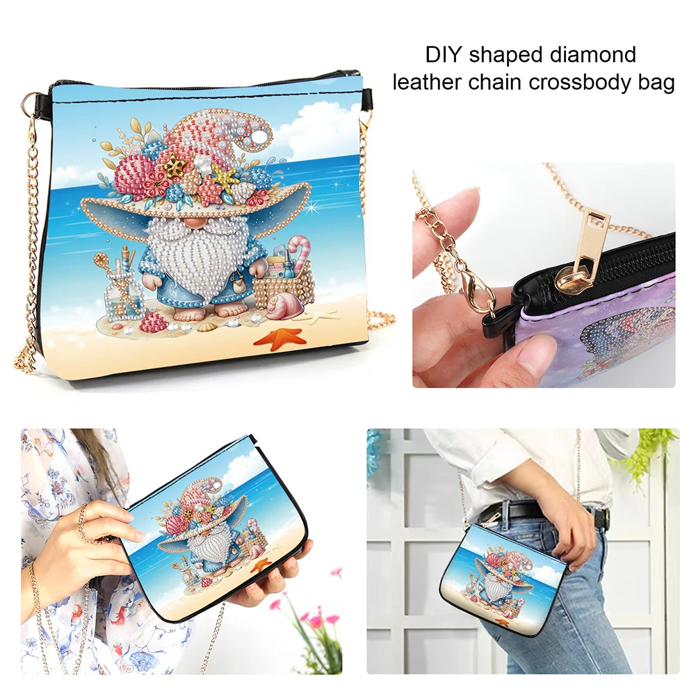Beach Gnome Diamond Painting Coin Chain Purse 5D DIY Diamond Handmade Chain Bag