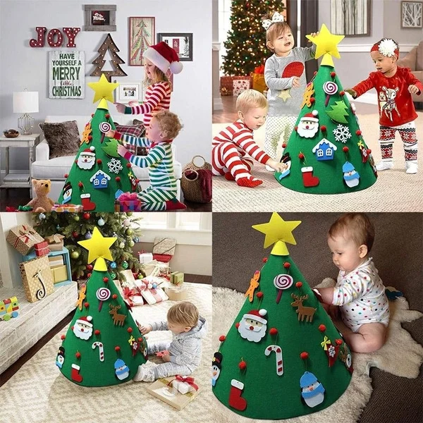 DIY 3D Felt Christmas Tree Upgraded Toddler Christmas Tree for Kids Xmas Decoration 70x50cm