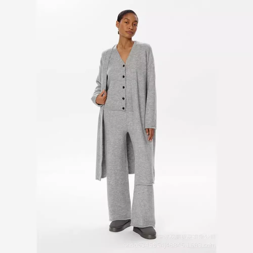 Athvotar Athvotar 2025 New Hot Knitted Three-Piece Set Of Women's OL Style Sweater Cardigan + Pants