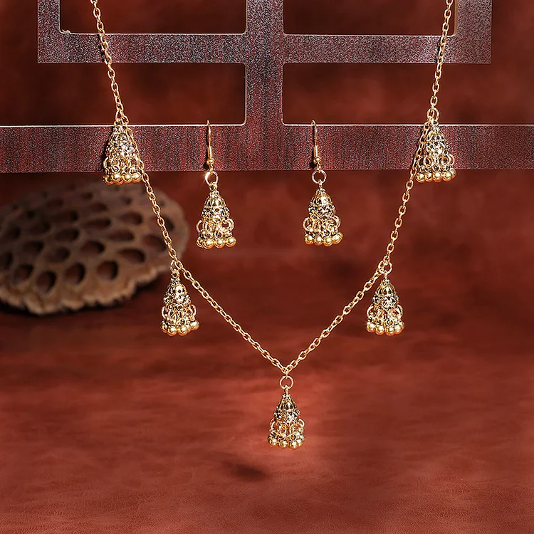 Bohemian street style bell necklace earrings set