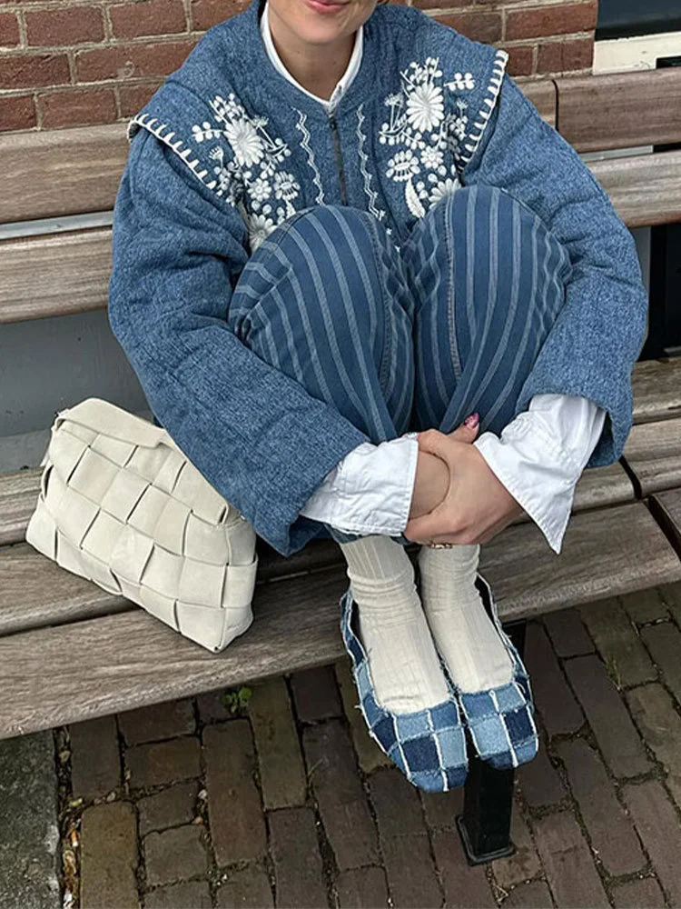 Nigikala Nigikala Printed Pocket Cotton Jacket 2025 Autumn And Winter Women's Single Buckle Commuting Warm Coat WQK0