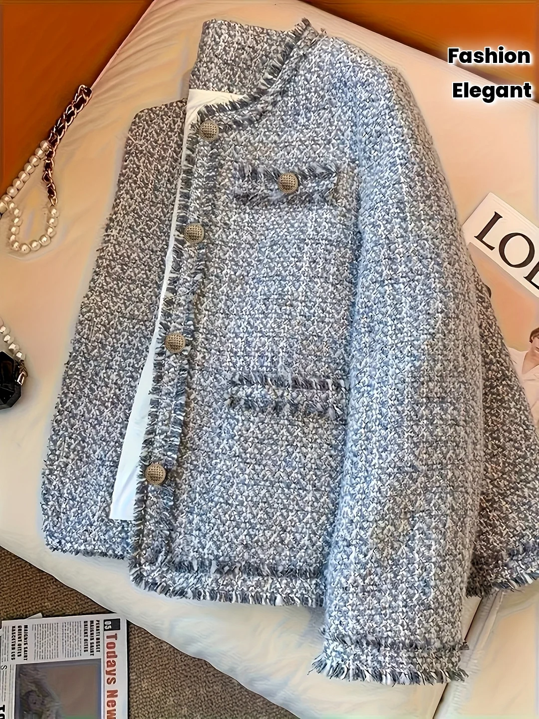 Women's Chic Charms Jacket - Elegant Button-Front Coat with Structured Non-Stretch Fabric for Fall/Winter, Office, Parties - Formal & Everyday Outerwear, Office Wear, Classic Silhouette, Textured Material, Stylish Blazer, Working Professionals