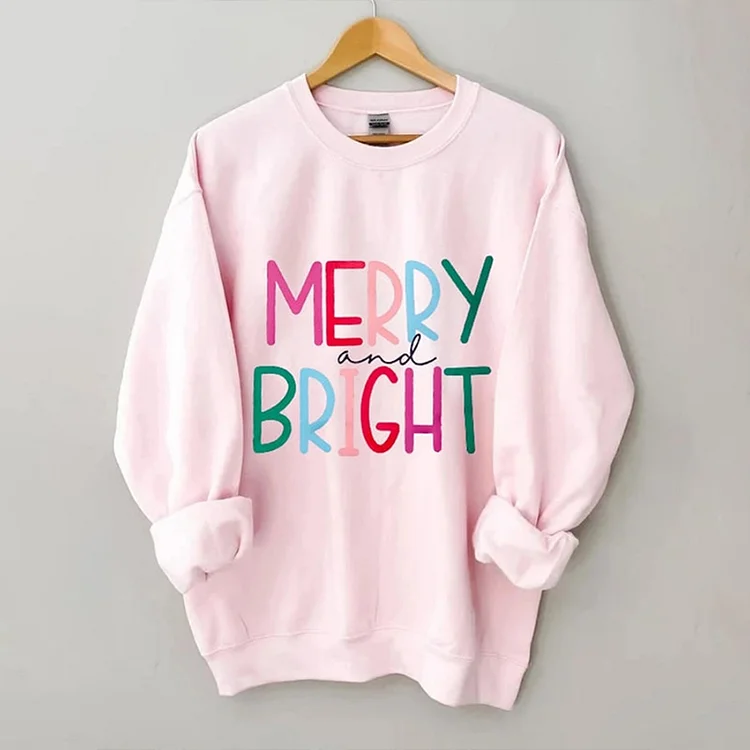 Comstylish Christmas Merry And Bright Print Sweatshirt