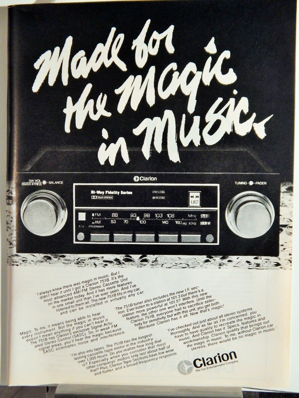 CLARION CAR STEREO CASSETTE / SCOTCH AUDIO TAPE ORIGINAL VTG 1979 Photo Poster painting AD,