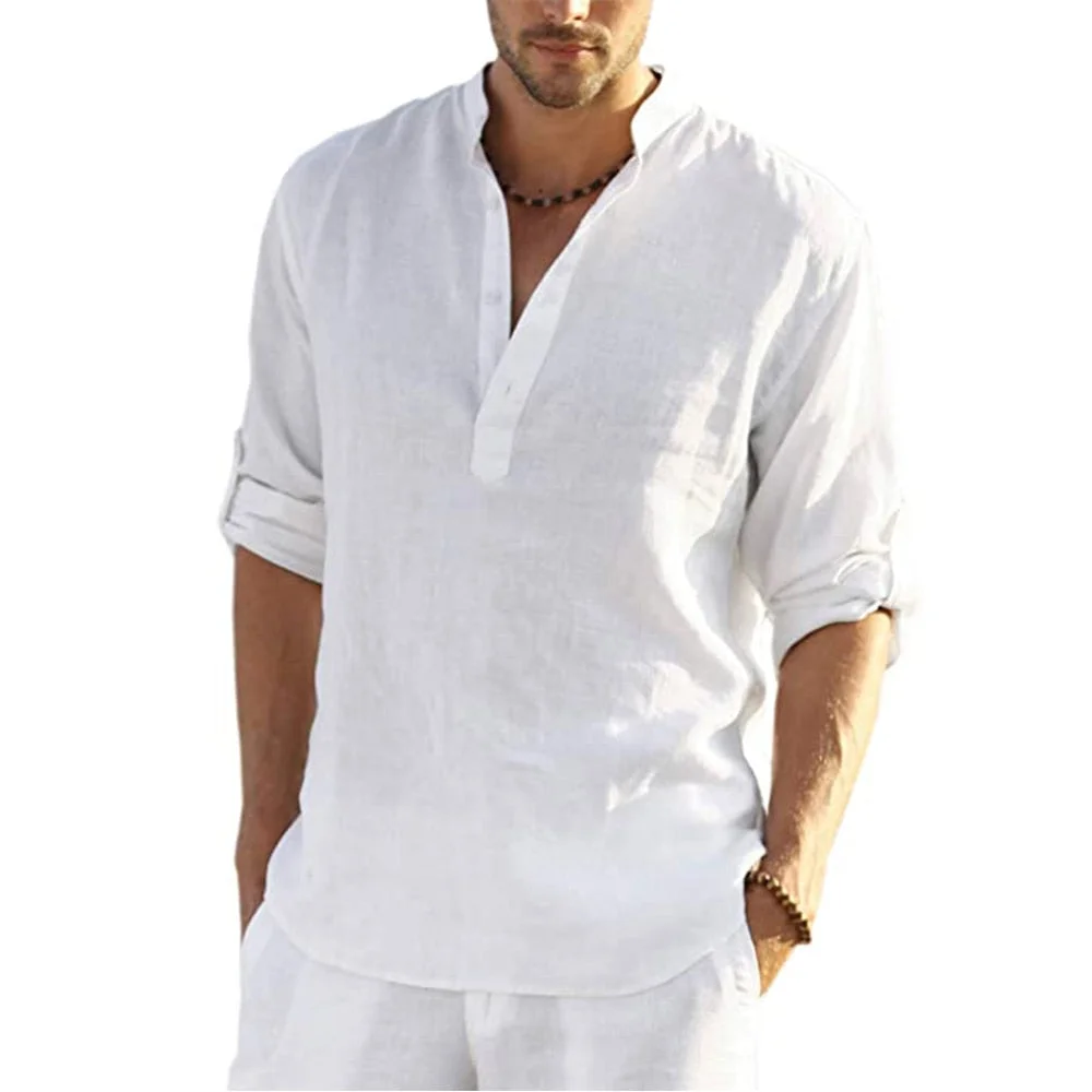 Inongge New Men's Casual Blouse Cotton Linen Shirt Loose Tops Long Sleeve Tee Shirt Spring Autumn Casual Handsome Men's Shirts
