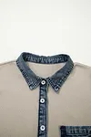 Women's Beige Short Sleeve Ribbed Knit Denim Patchwork Polo Collar Dress