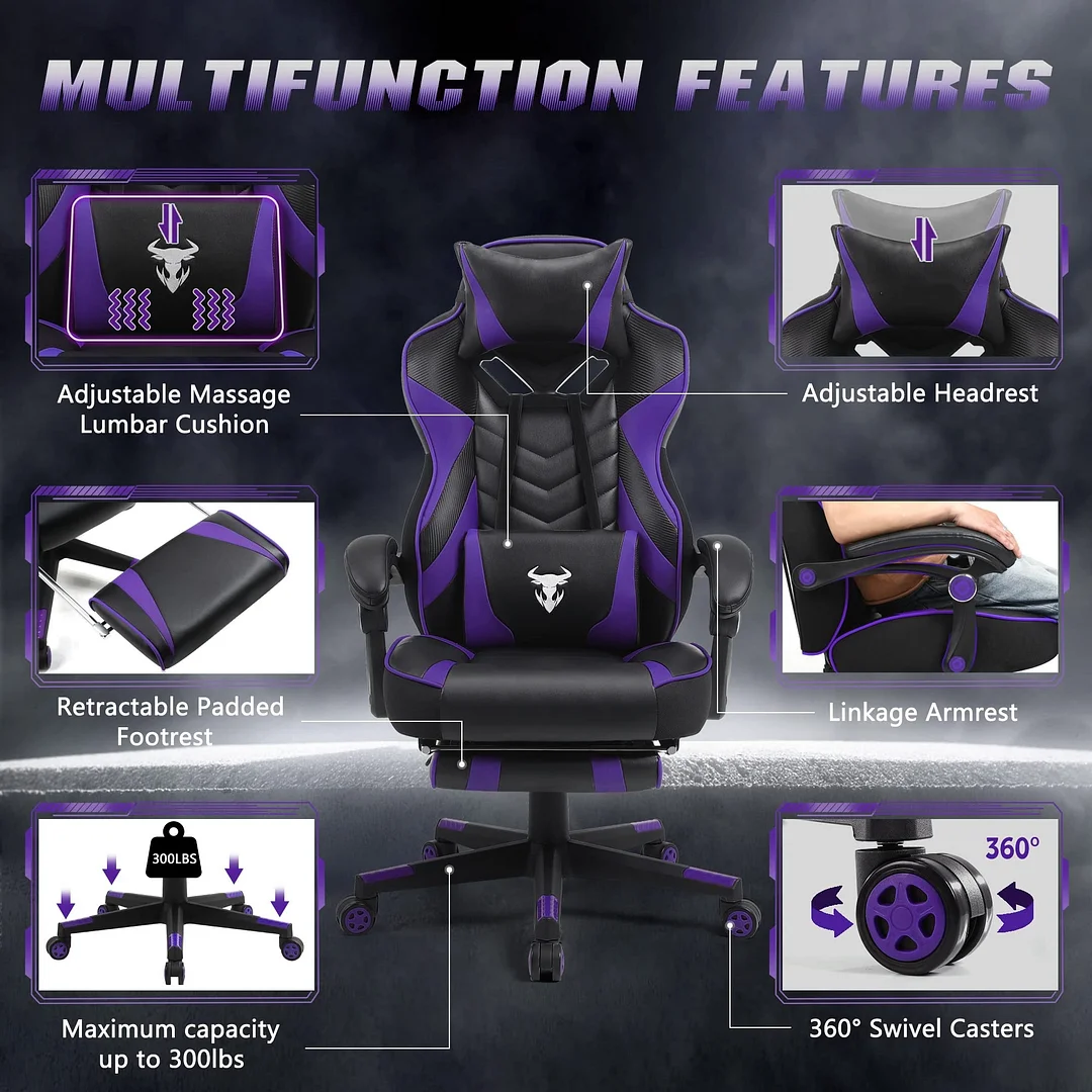 Racing Style Reclining High Back Computer Chair with Footstool