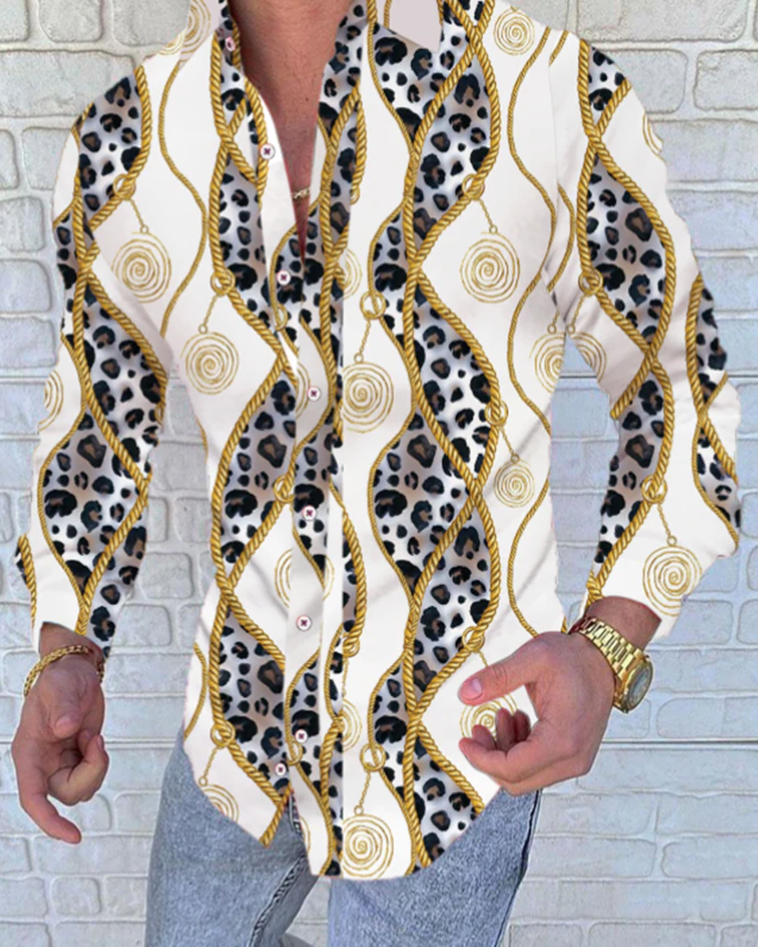 Suitmens Men's Baroque Print Long Sleeve Shirt 014