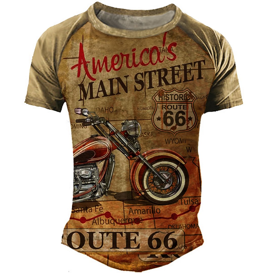Men's Outdoor Vintage Route 66 Motorcycle T-Shirt-Compassnice®