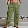 Men's Casual Linen Comfortable Cargo Drawstring Elastic Waist Multi Pocket Pants by Inlyline